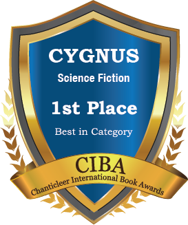 Badge denoting the Cygnus Book Award where Akosua's novel Monmouth Deep won its category.